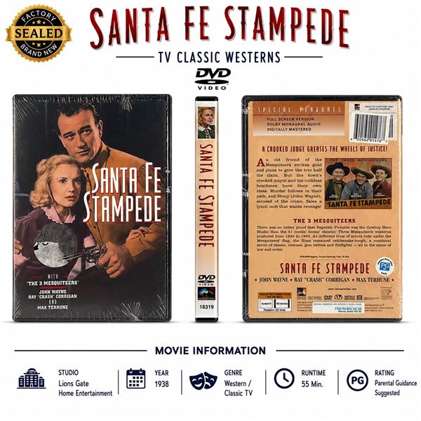 NEW DVD "SANTA FE STAMPEDE" JOHN WAYNE 1938