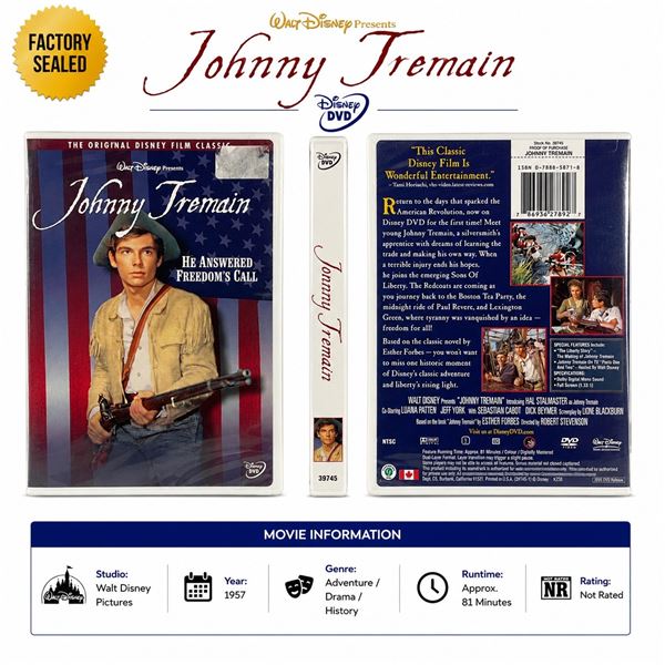 NEW DVD "JOHNNY TREMAIN" DISNEY 1957