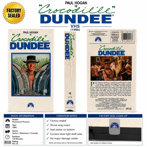 NEW VHS "CROCODILE DUNDEE" PAUL HOGAN 1986