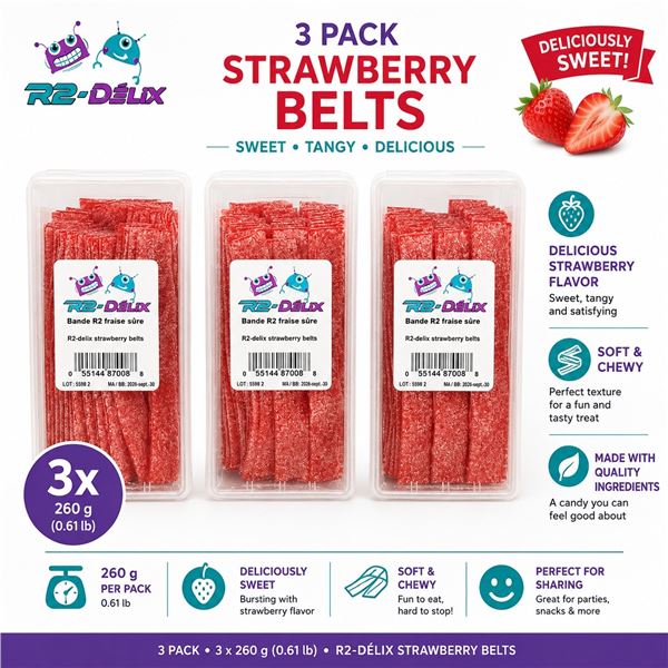 3 R2-DELIX FIZZY STRAWBERRY BELTS 260G EXP 09/26