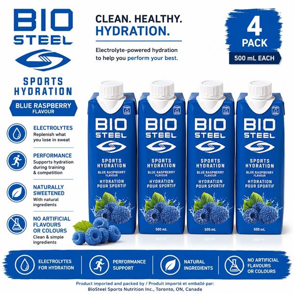 4 BIOSTEEL BLUE RASPBERRY SPORTS HYDRATION 500ML