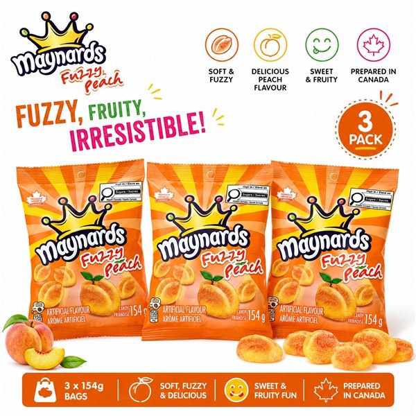 3 MAYNARDS FUZZY PEACH CANDY 154G BB 11/26