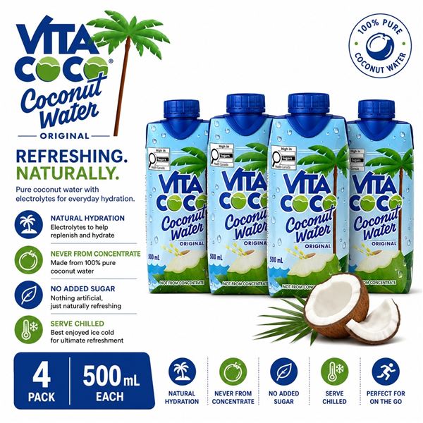 4 VITA COCO ORIGINAL COCONUT WATER 500ML BB 08/26