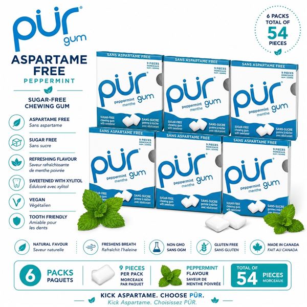 6 PUR PEPPERMINT ASPARTAME FREE 9 PIECES PACK