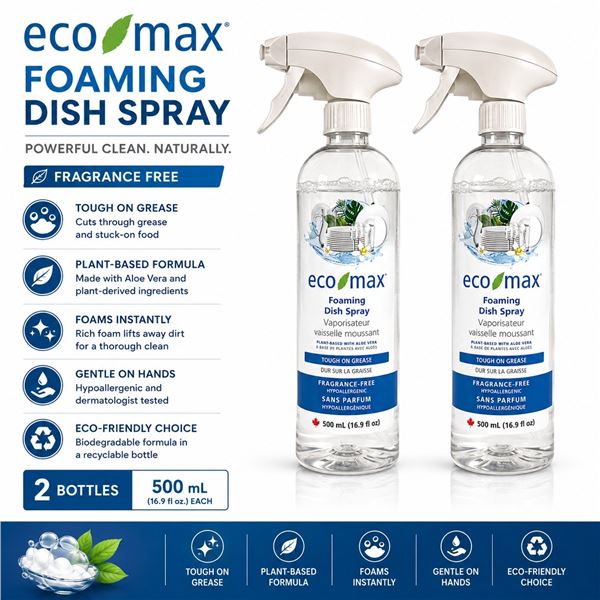 2 ECO-MAX FOAMING DISH SPRAY FRAGRANCE FREE