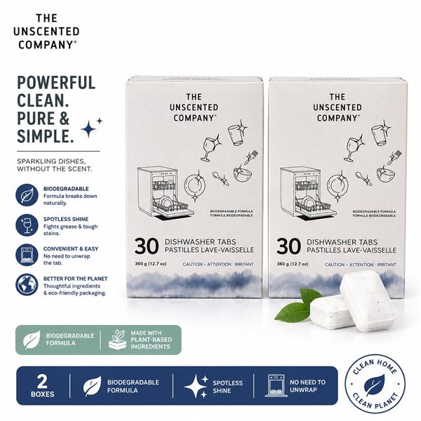 2 THE UNSCENTED CO DISHWASHER TABS 30 PACK