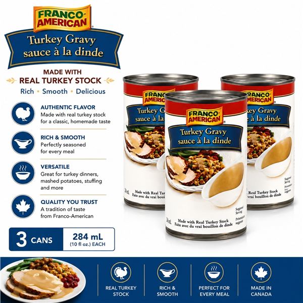 3 FRANCO-AMERICAN TURKEY GRAVY 284ML BB 08/27