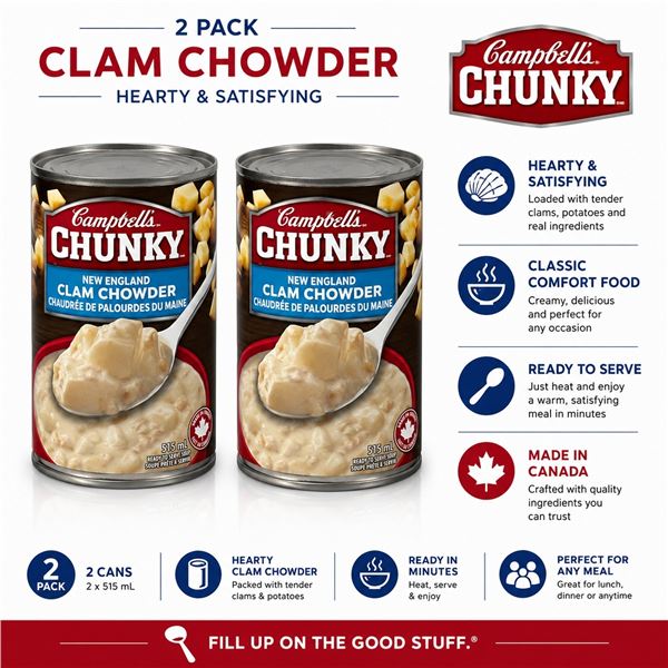 2 CAMPBELL'S CHUNKY CLAM CHOWDER 515ML BB 07/27