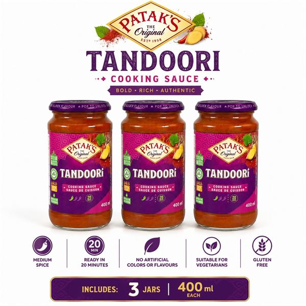 3 PATAK'S TANDOORI SAUCE 400ML BB 11/26