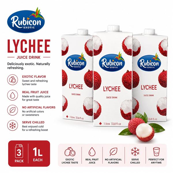 3 RUBICON LYCHEE JUICE DRINK 1L BB 09/26