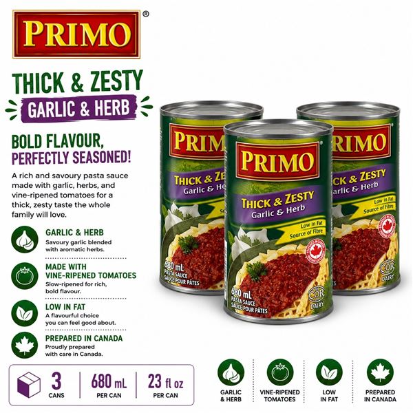 3 PRIMO THICK & ZESTY GARLIC & HERB 680ML BB