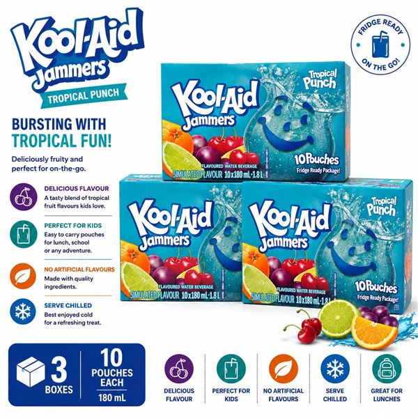 3 KOOL-AID JAMMERS TROPICAL PUNCH 10X180ML BB