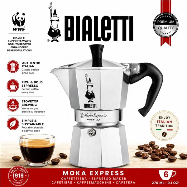 NEW BIALETTI WWF MOKA EXPRESS 6 CUP 270ML
