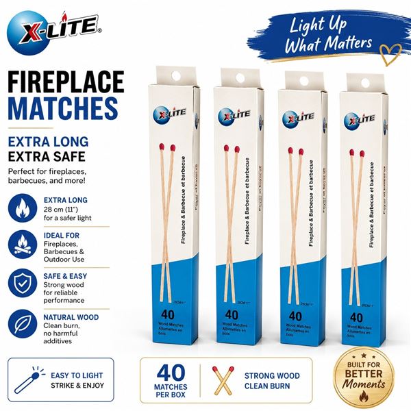 4 X-LITE FIREPLACE & BARBECUE MATCHES 40 PACK