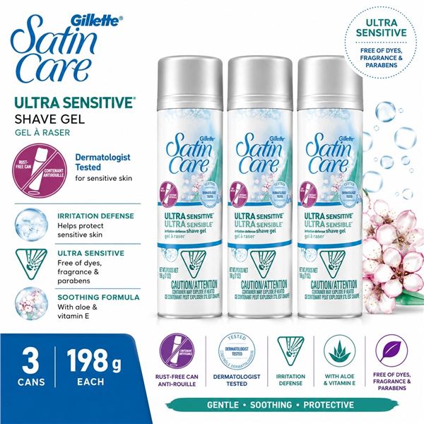 3 GILLETTE SATIN CARE SHAVE GEL 75ML