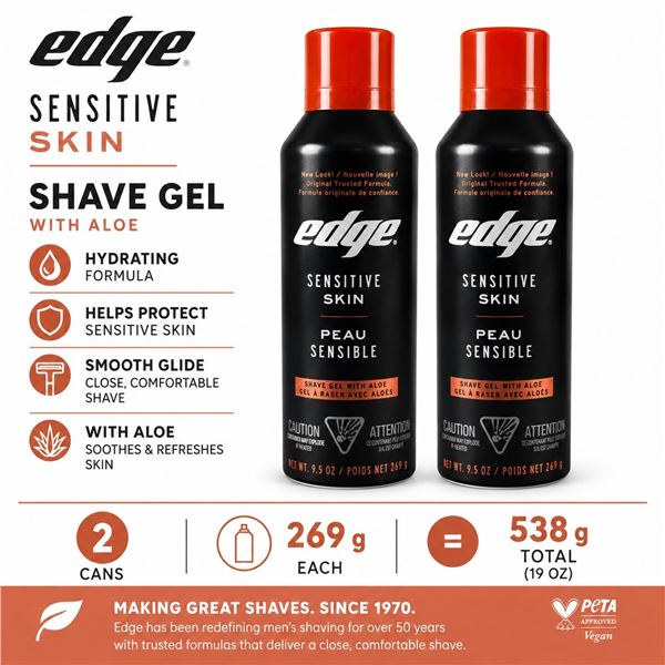 2 EDGE SENSITIVE SKIN SHAVE GEL WITH ALOE 269G