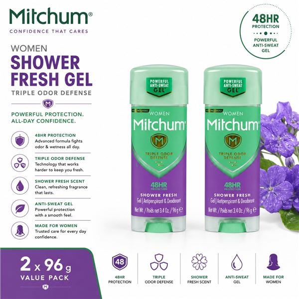 2 MITCHUM SHOWER FRESH GEL 96G