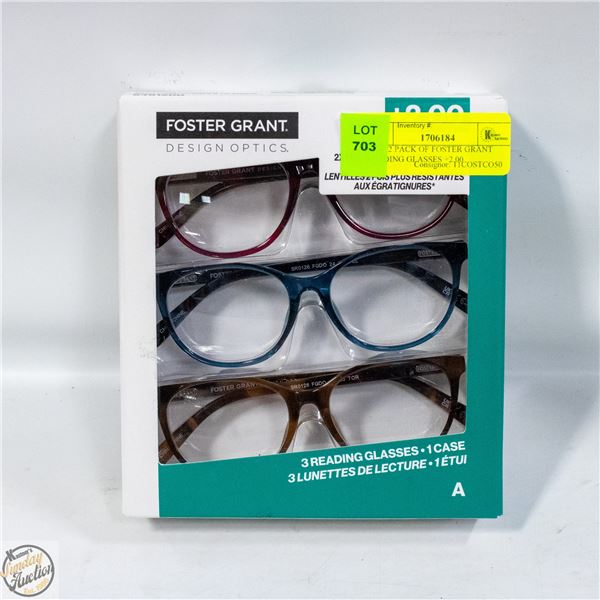 NEW 2 PACK OF FOSTER GRANT READING GLASSES +2.00