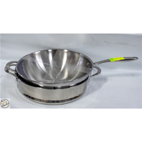 NEW 2 PC LINKFAIR 3-PLY STAINLESS STEEL WOK 12.6"