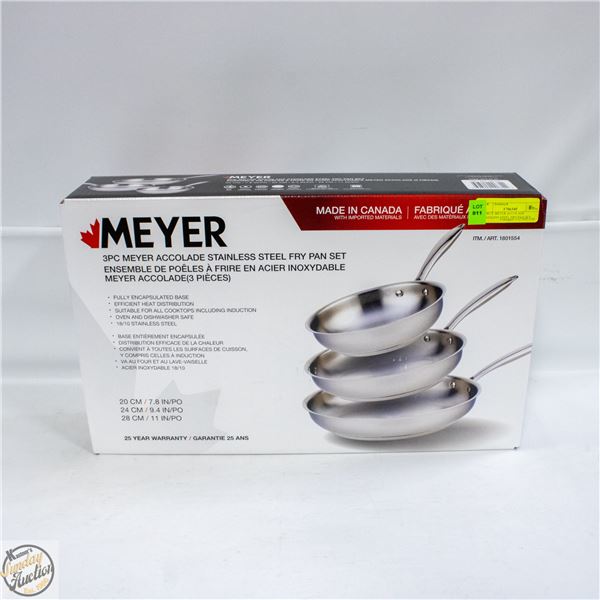 3 PIECE MEYER ACCOLADE STAINLESS STEEL FRY PAN SET