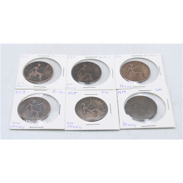 1901,1906,1912,1913,1917,1919 UK LARGE PENNY 6