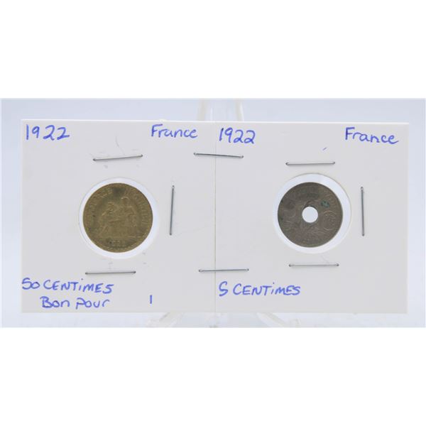 1922 FRANCE 5 CENTIMES & 50 CENTIMES