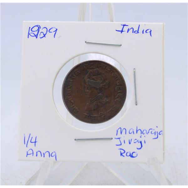 1929 INDIA PRINCELY STATE OF GWALIOR INDA 1/4 ANNA