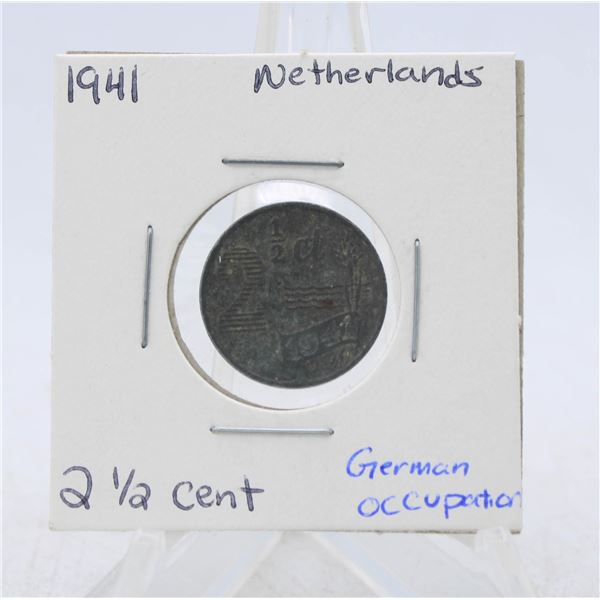 1941 NETHERLANDS 2 HALF CENT COIN