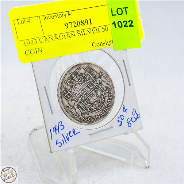 1943 CANADIAN SILVER 50  CENT COIN