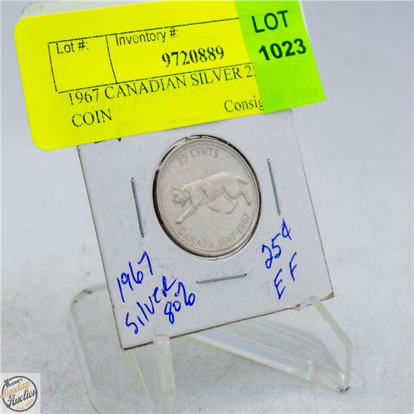 1967 CANADIAN SILVER 25 CENT COIN