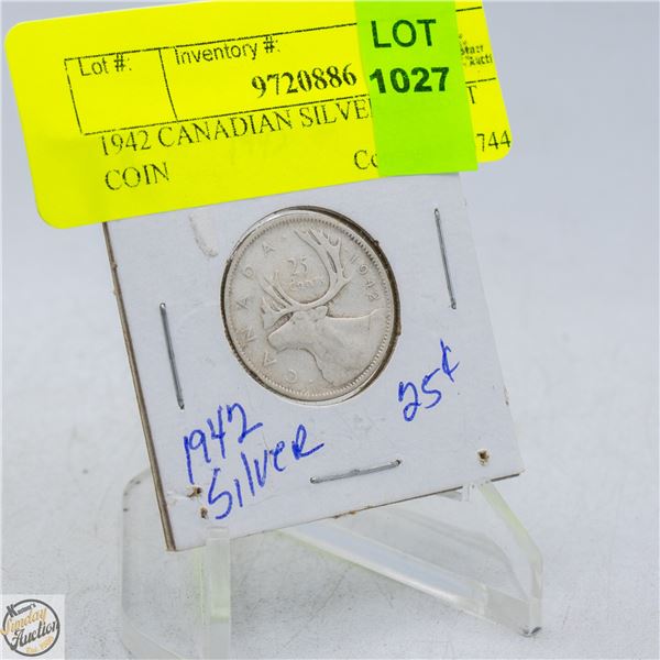 1942 CANADIAN SILVER 25 CENT COIN