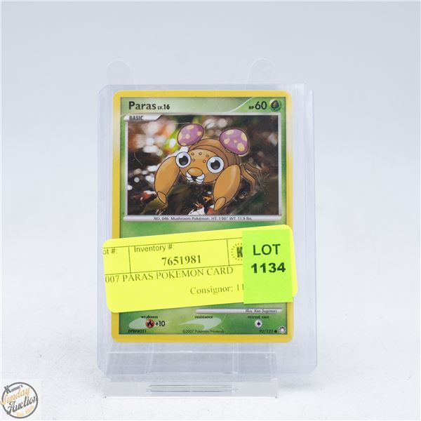 2007 PARAS POKEMON CARD