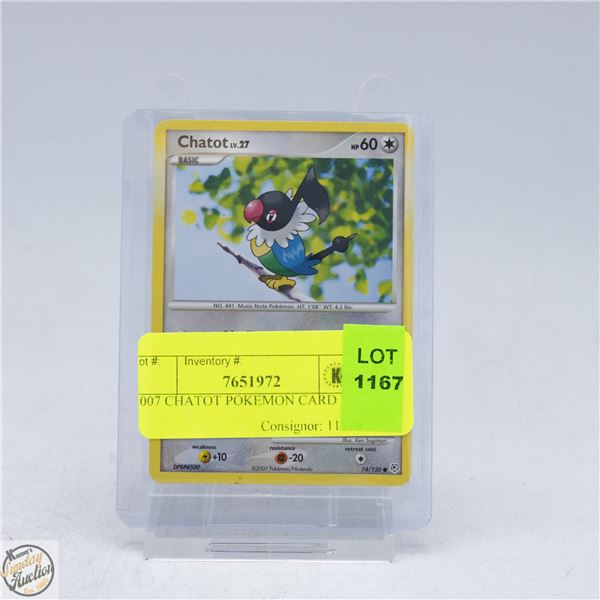 2007 CHATOT POKEMON CARD