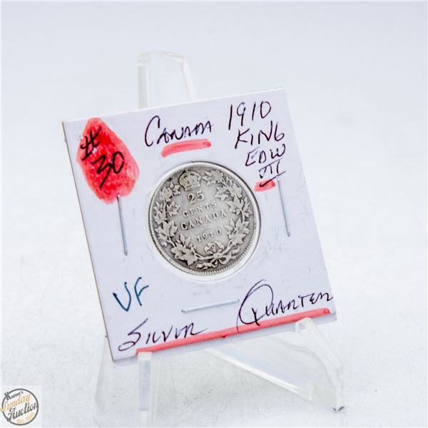 #4863-1910 25 CENT CANADIAN COIN 92.5 %