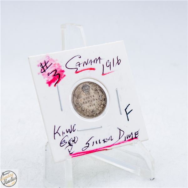 #4866-1916 10 CENT CANADIAN COIN 92.5 %