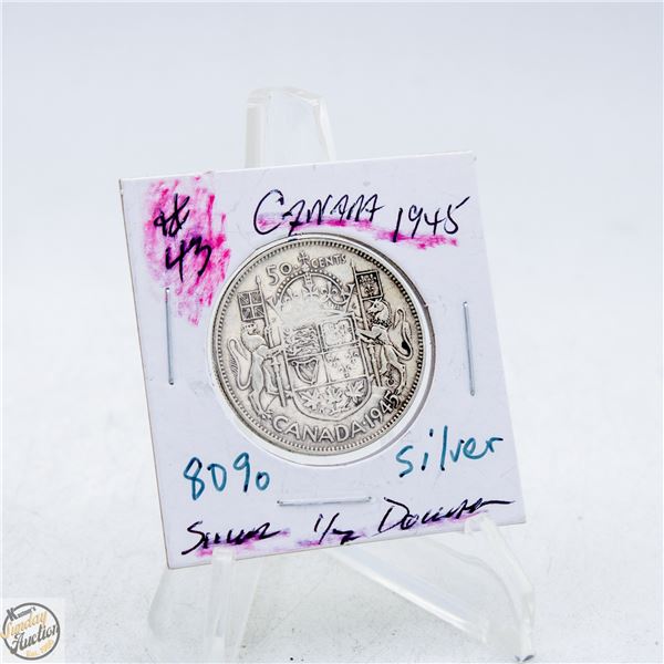 #4858-1945 50 CENT CANADIAN COIN 80 % SILVER