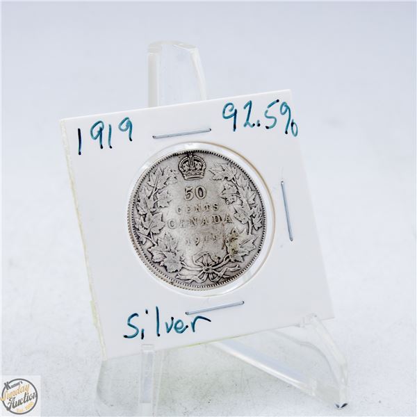 #4861- 1919 50 CENT CANADIAN COIN 92.5 % SILVER