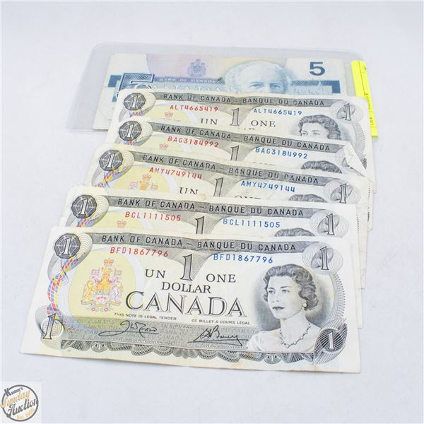 #4872-1986 $5.00 BILL, 5 X $1.00 1973 BILL