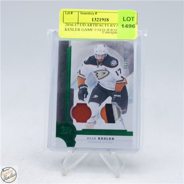 2016-17 UD ARTIFACTS RYAN KESLER GAME USED JERSEY