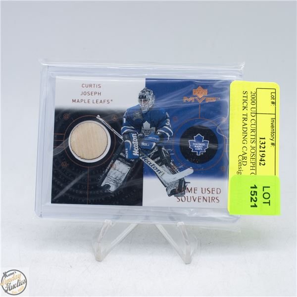2000 UD CURTIS JOSEPH GAME-USED STICK TRADING CARD