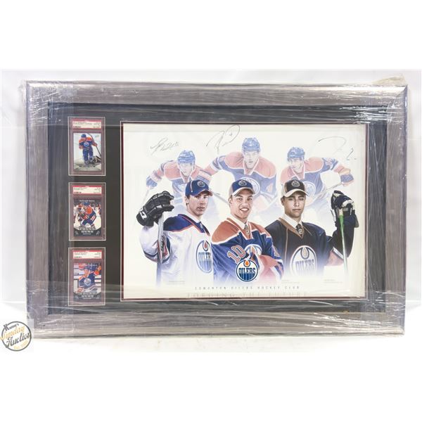 OILERS 35X25 FRAMED PSA 10 CARDS