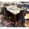 Image 1 : FAUX MARBLE TOPPED WOOD TABLE WITH 4 CHAIRS