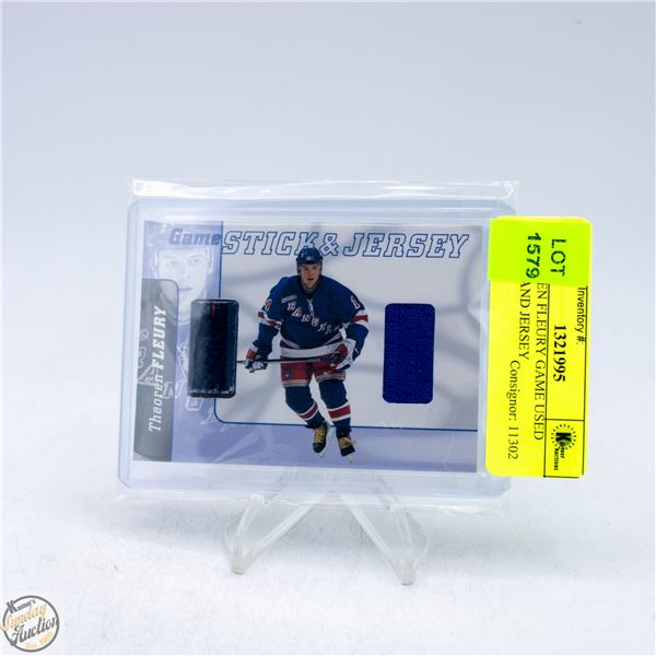 THEOREN FLEURY GAME USED STICK AND JERSEY