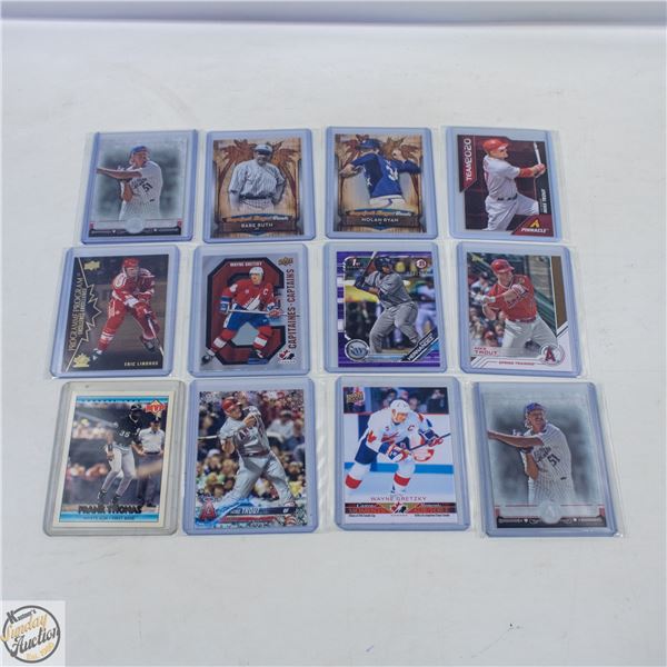 12 ASSORTED BASEBALL AND HOCKEY CARDS