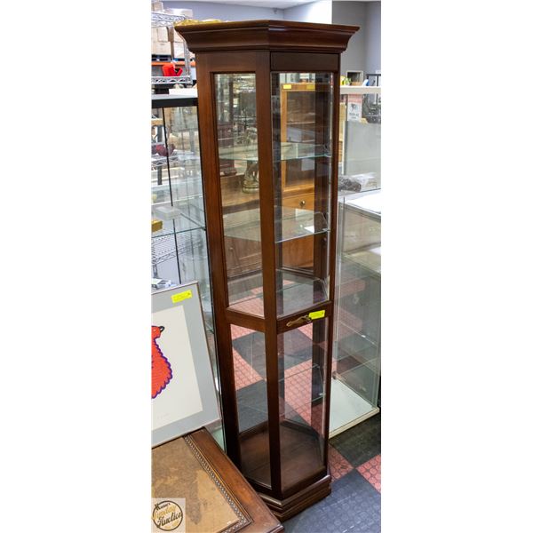 CURIO CABINET WITH LIGHT H-71" L-23" W-10.25"