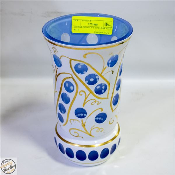 BORSKE SKLO CUT TO CLEAR VASE WITH