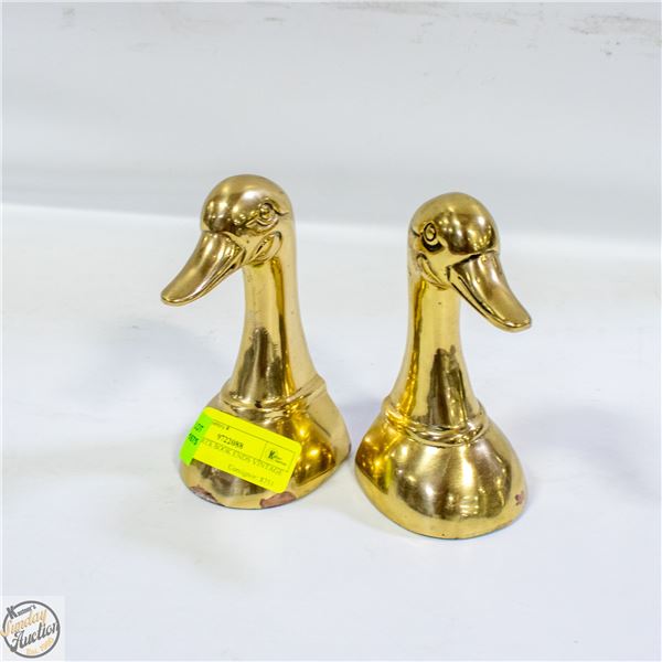 BRASS DUCK BOOK ENDS VINTAGE H-6"