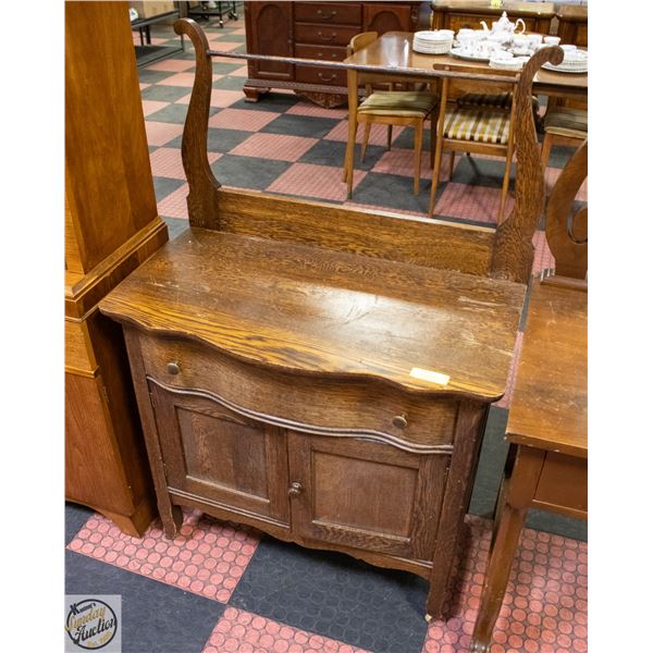 ANTIQUE WOOD WASH STAND WITH DRAWER AND