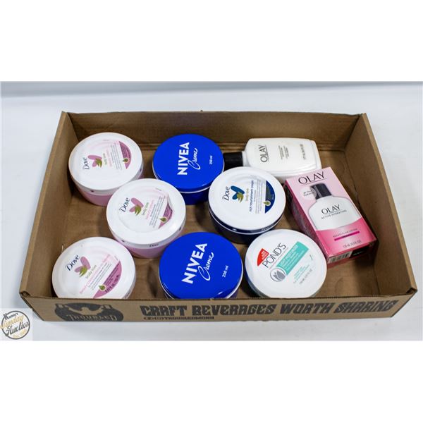 FLAT OF CREAMS AND MOISTURIZERS