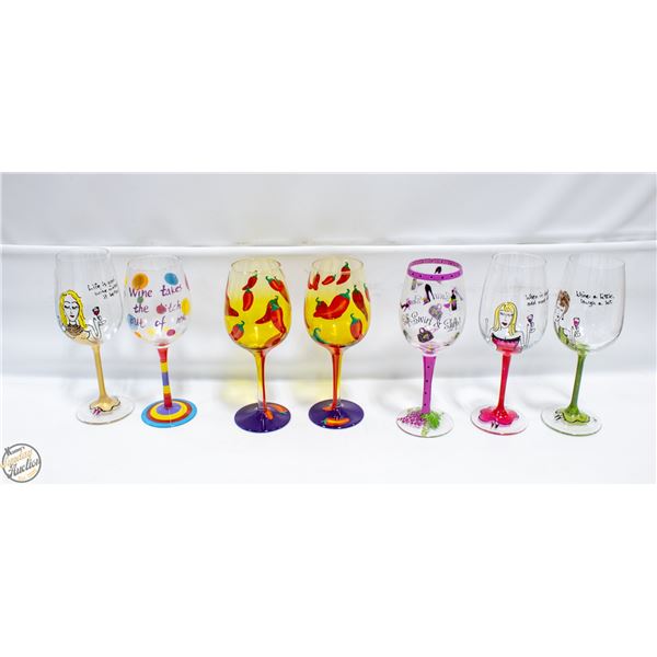 SET OF 7 FANCY DESIGN WINE GLASSES